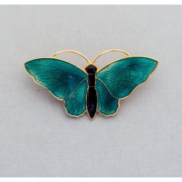 Green leaf butterfly vintage brooch (C6) - Picture 1 of 2